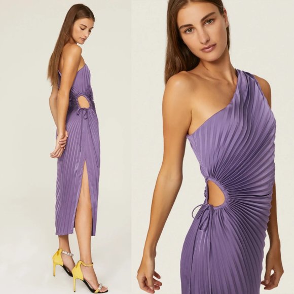 Delfi Collective Solie Pleated Midi-dress One Shoulder Side Cut-out Sz L Purple - Picture 2 of 11